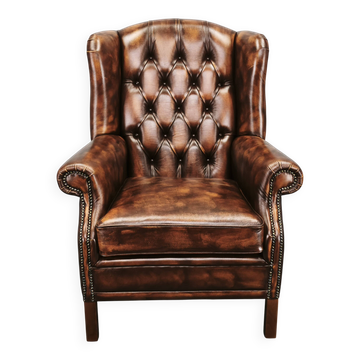 Contemporary Handmade Chesterfield Leather Wingback Armchair 2010s