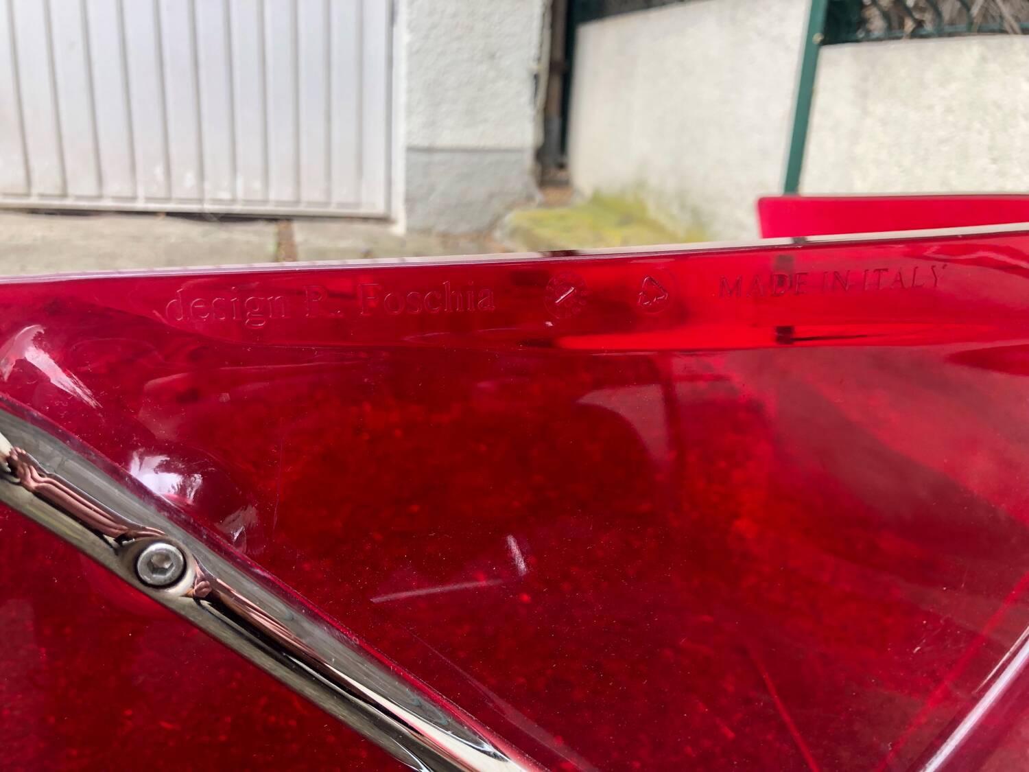 Pair of Foschia Plexiglas red designer chairs