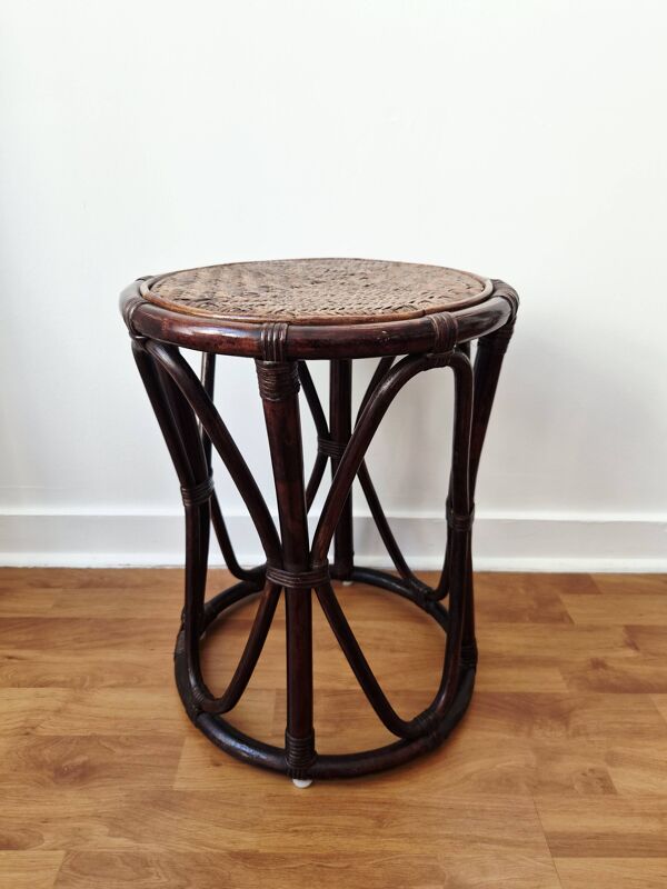 Tabouret/Sellette en rotin et cannage vintage - Années '60/'70