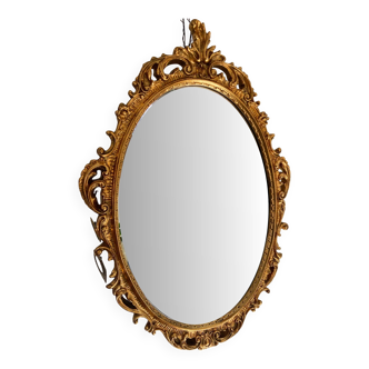 Miroir ovale doré à la feuille d'or, style Baroque