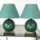 Pair of small green wooden ball lamps