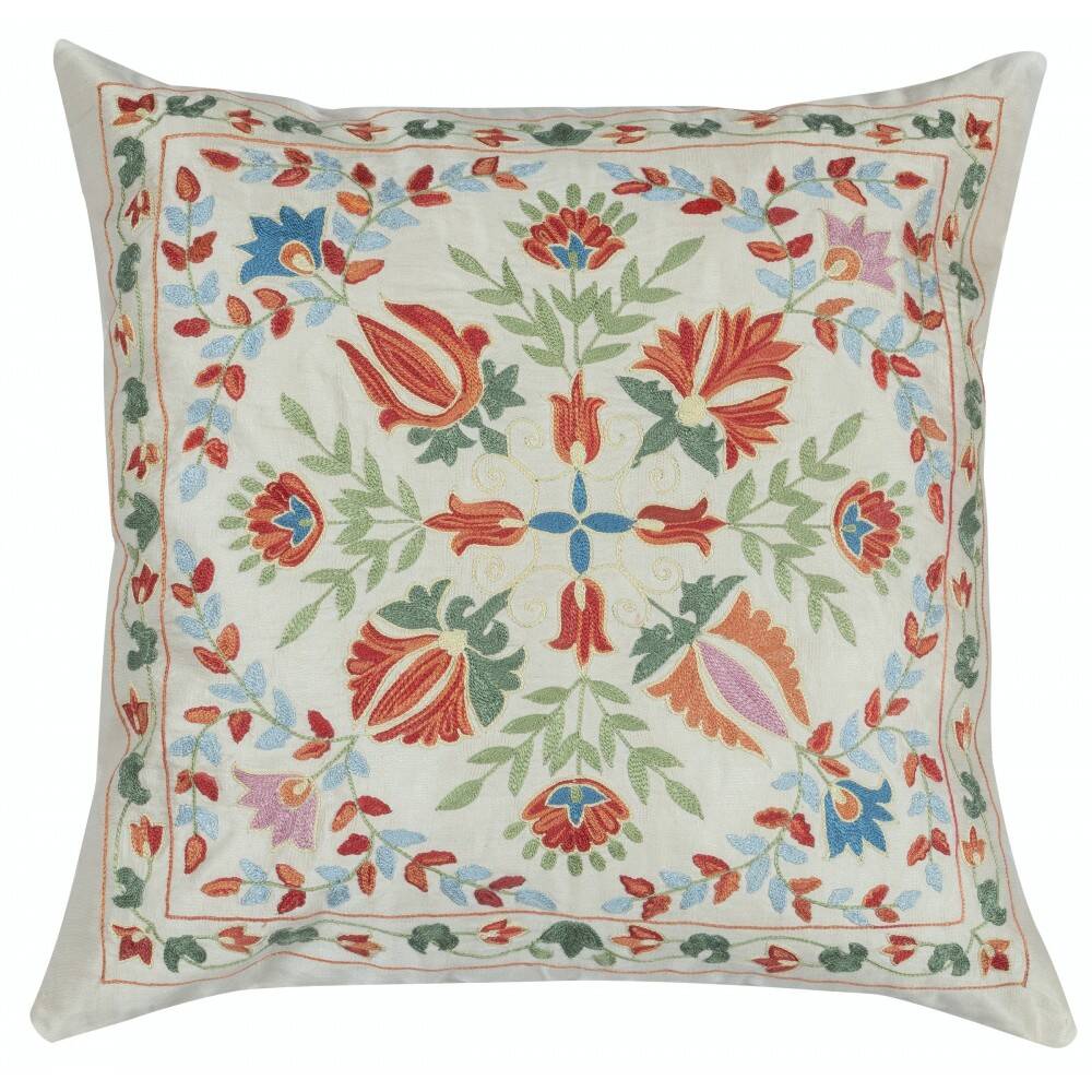 SET OF 2 - 100% Silk Cushion Covers. Embroidered Accent Pillows. Traditional Throw Pillows