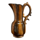 German Pitcher with Vertical Brown Stripes and Rococo Style Handle, Vintage Ceramic Made from Red Cl