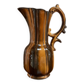 Pichet allemand à rayures verticales marron et anse de style rococo, céramique vintage en cl rouge