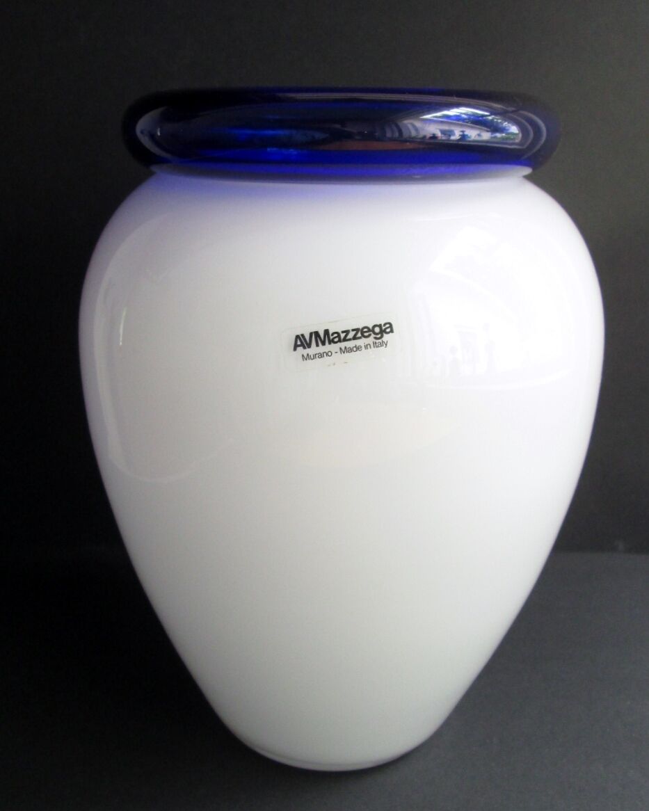 Murano glass vase Carlo Nason Mazzega handle higher cobalt