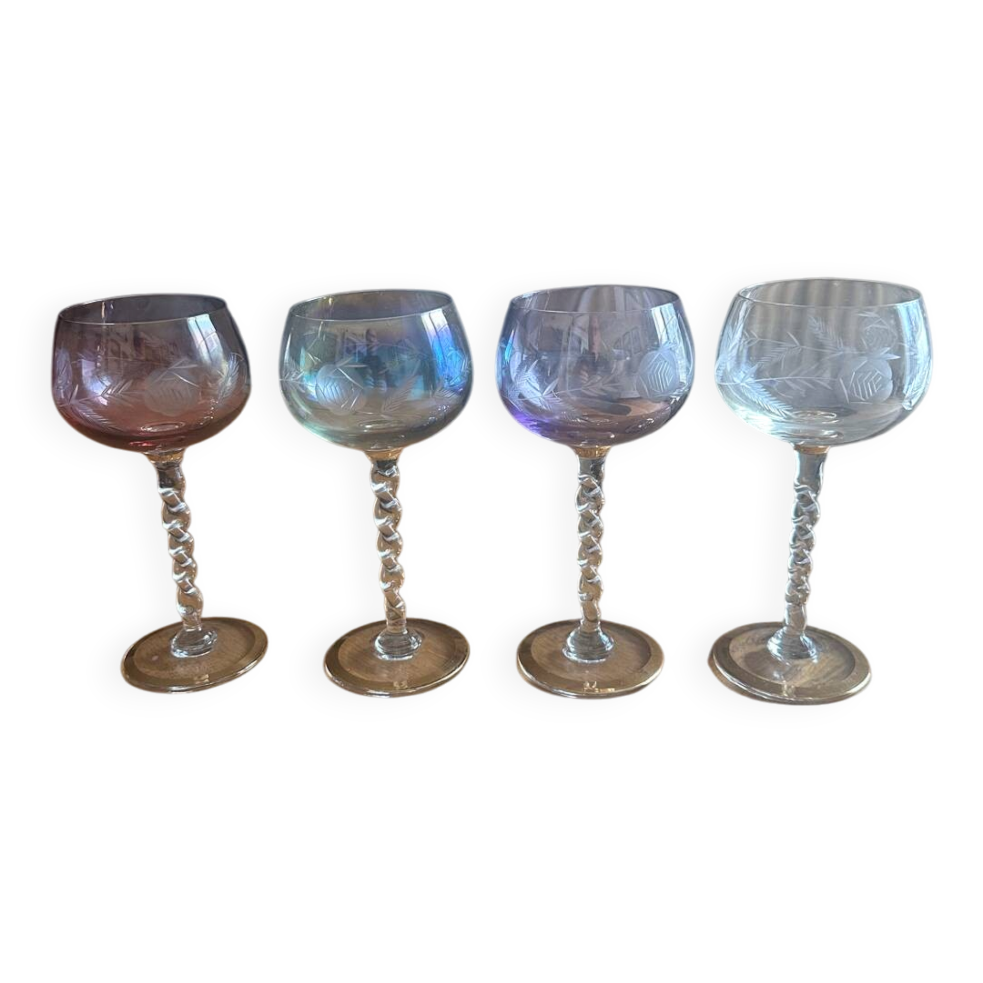 4 Murano crystal wine glasses