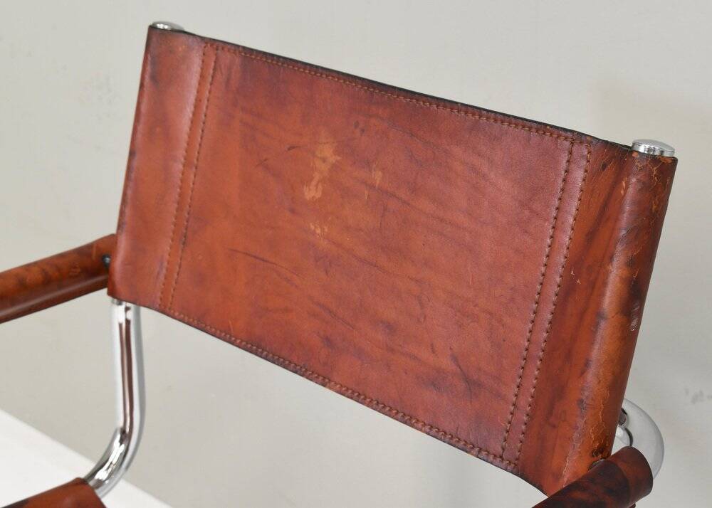 S34 dining armchair in cognac saddle leather by Mart Stam for Fasem, 1970s