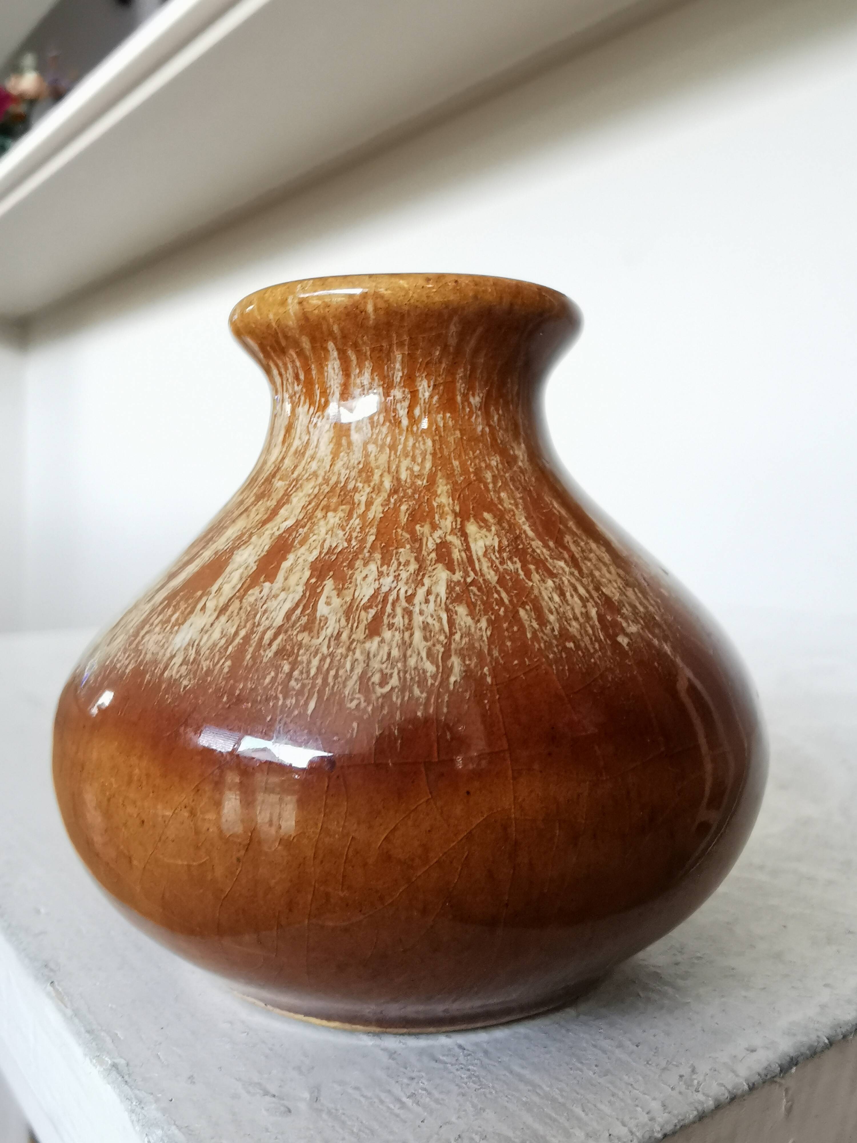 Vase vintage en céramique brune : décoration bohème yougoslave des années 1970