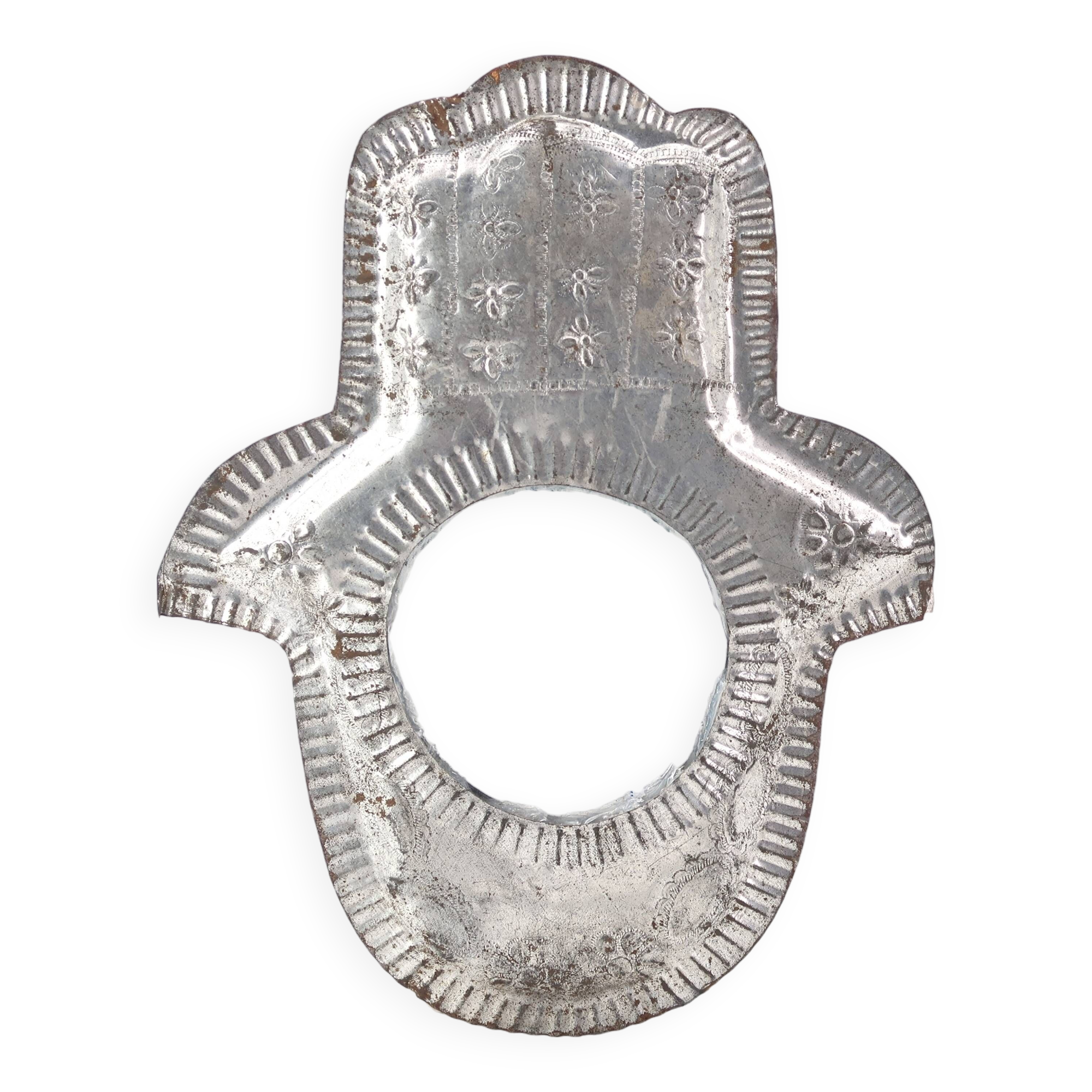 Moroccan metal mirror in the shape of a hand, 1970s