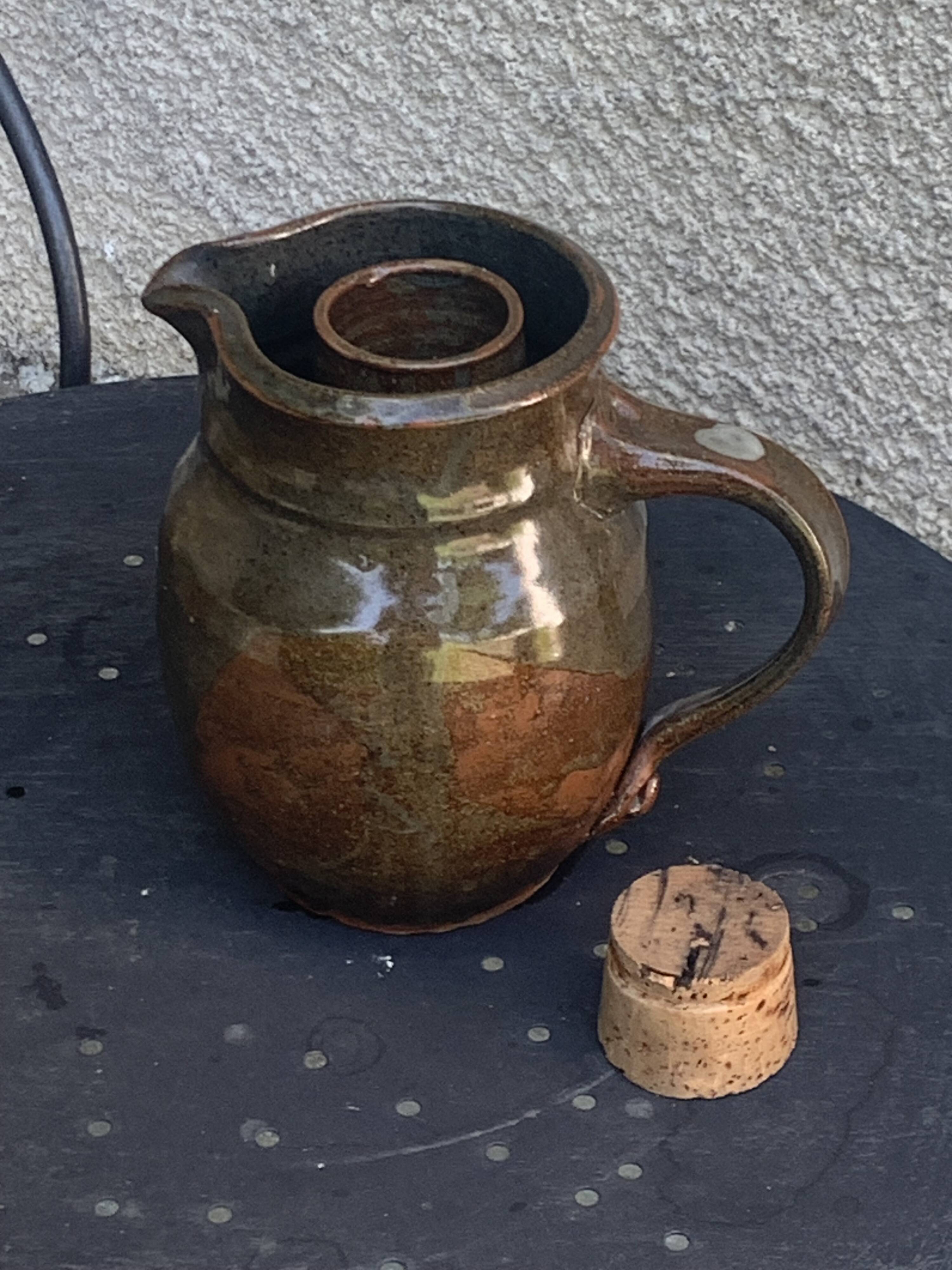 Pitcher, carafe, refreshing jug, ice cube jug, in brown glazed stoneware,