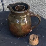 Pitcher, carafe, refreshing jug, ice cube jug, in brown glazed stoneware,