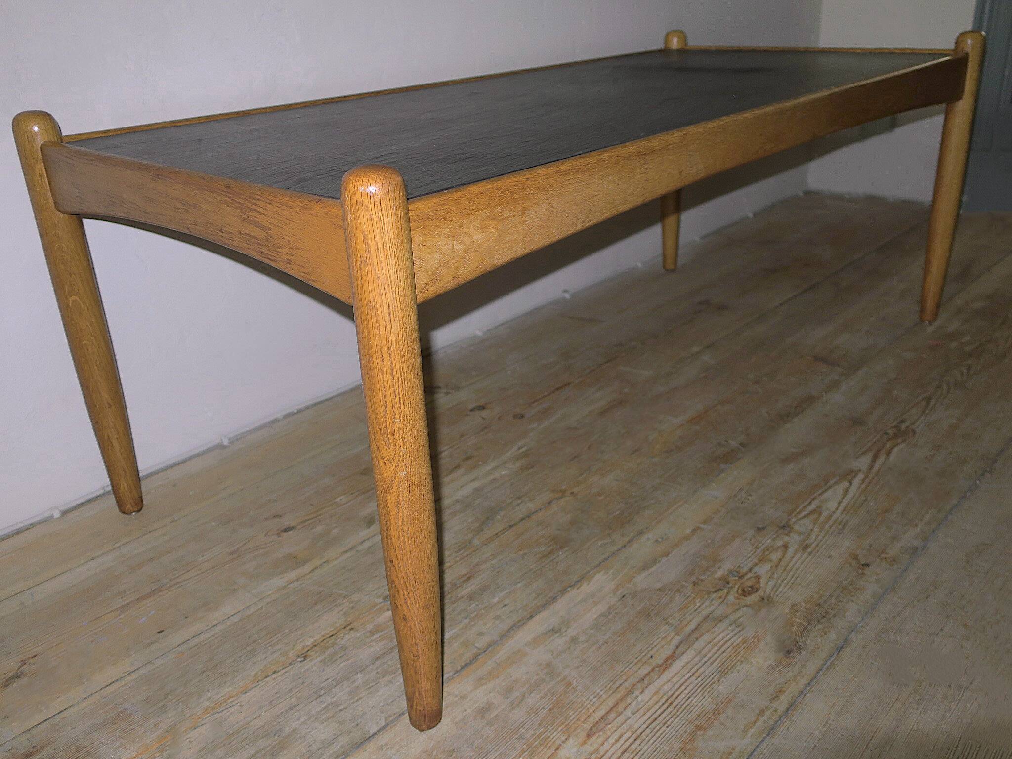 Mid century solid oak and slate coffee table by Eric Merthen, Sweden 1960s