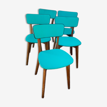 Chaises en skaï pied compas vintage bleu vert