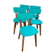 Chaises en skaï pied compas vintage bleu vert