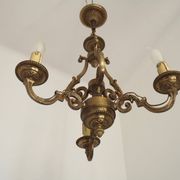 French Vintage Bronze Art Nouveau Style 3-Light 3-Sided Cage Chandelier
