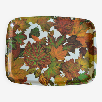 70s 1970s serving tray in fiberglass with autumnal foliage decor