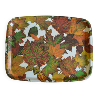 70s 1970s serving tray in fiberglass with autumnal foliage decor