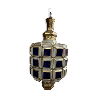 Oriental chandelier Blue glass and brass