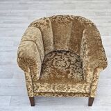 1960s, Danish vintage armchair, green furniture velour, ash wood legs.