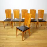 6 Vintage Blond Oak Chairs, France 1960