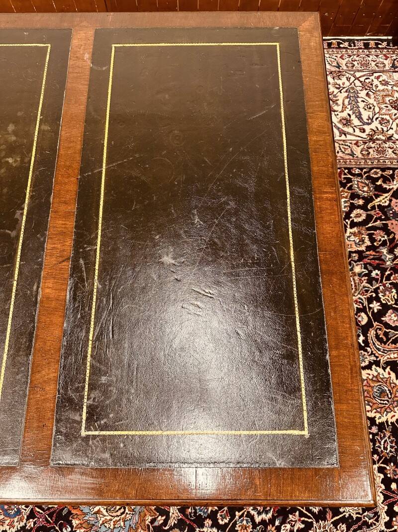 Old English Writing Desk with black leather top