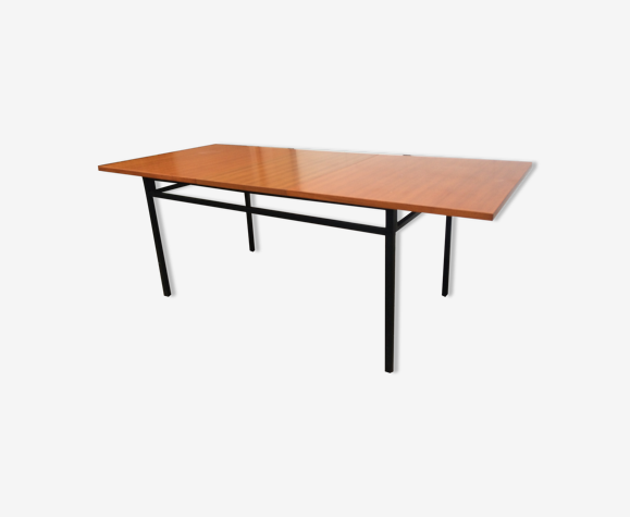 Table teck et métal Gascoin