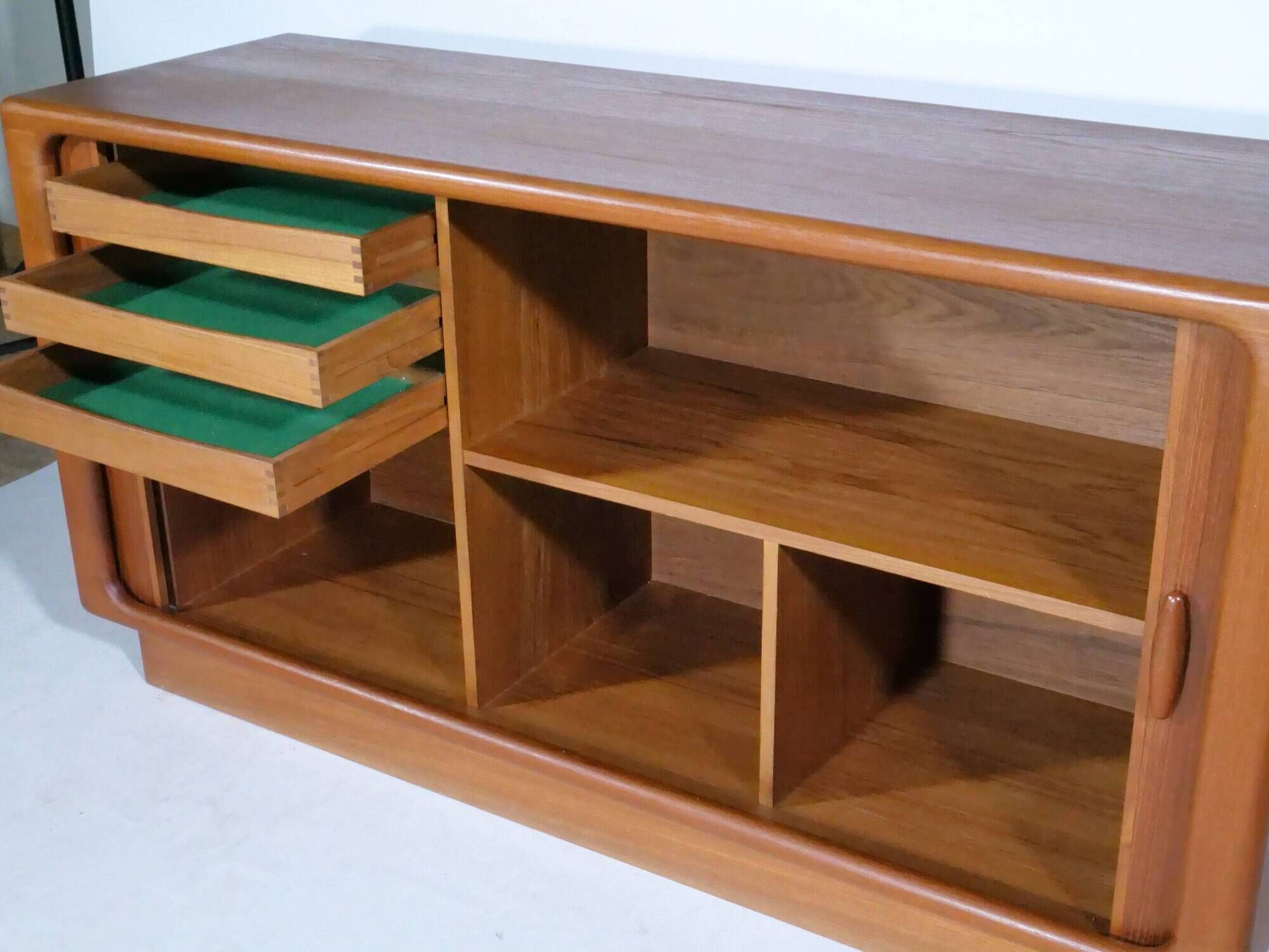 Teak sideboard by dyrlund, sliding door dresser, danish design, 1960s