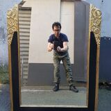 Miroir d'époque art deco noir et or 81x111cm