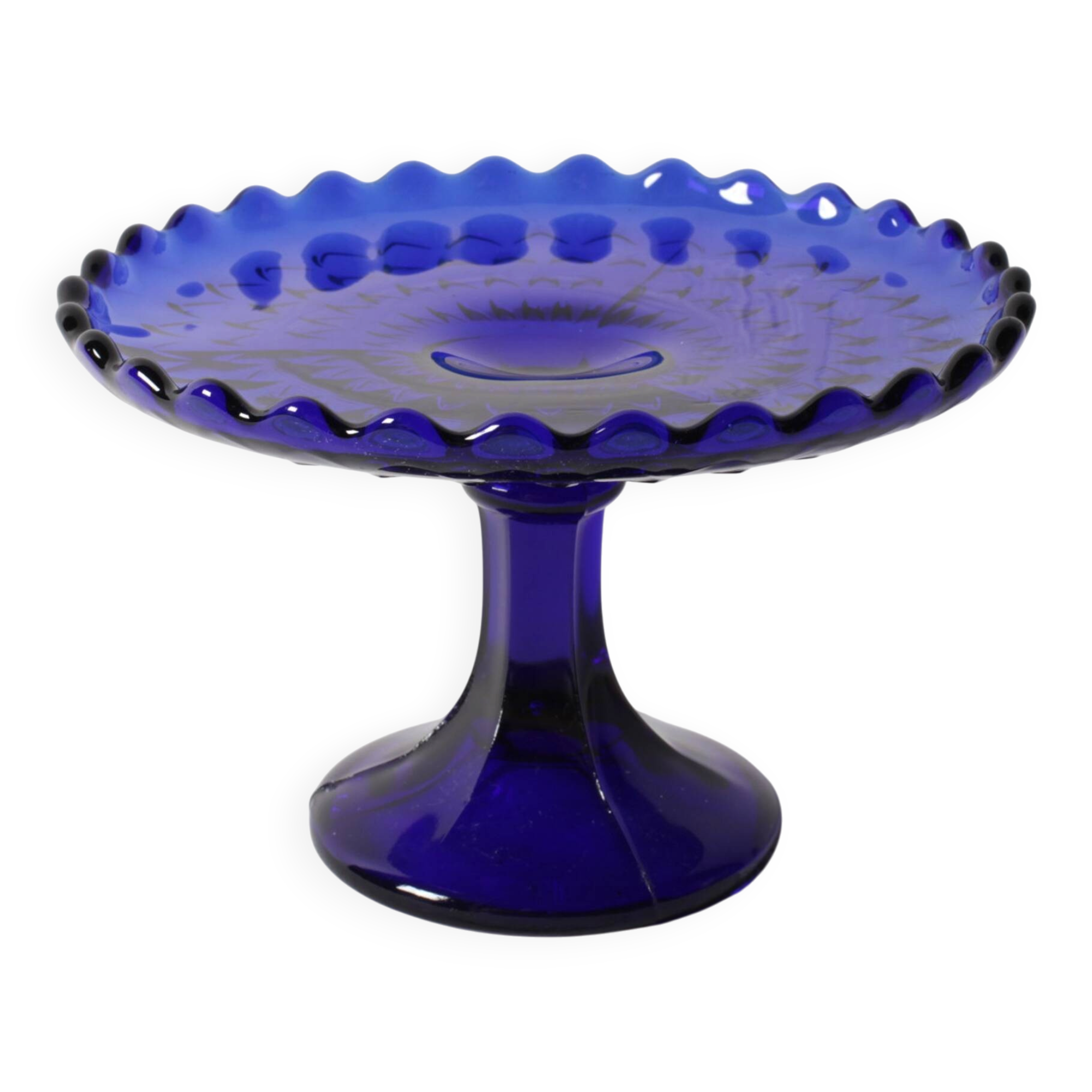 Blue Glass Cake Stand by Glimma Glasbruk / Glimåkra / Sweden / 1960s
