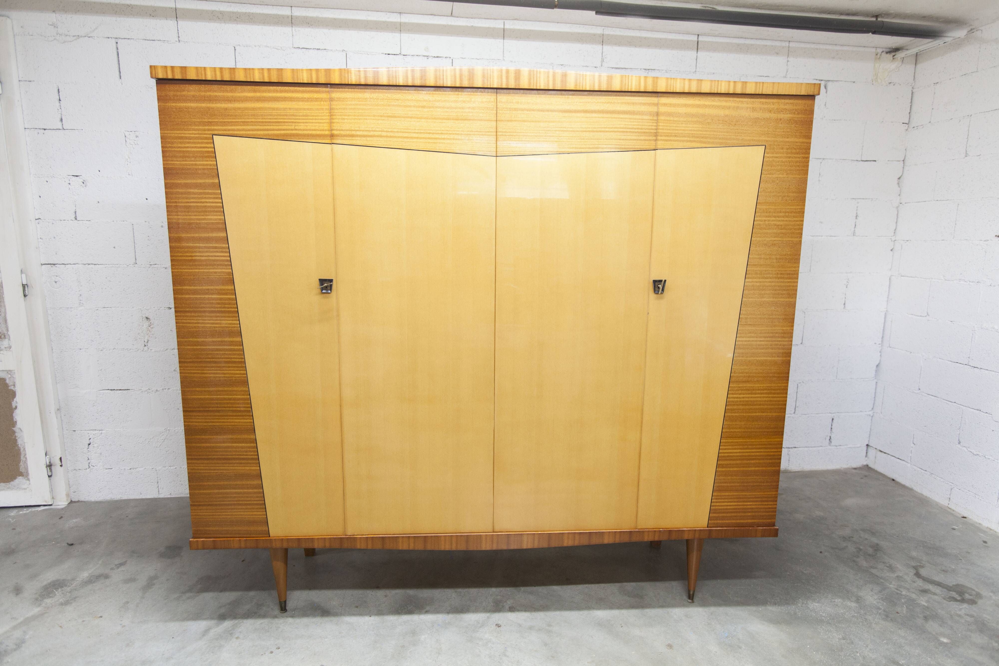 1960 Scandinavian wardrobe, atypical blond wood varnished, 4 doors 3