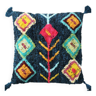 Large blue Berber cushion Azilal style 70x70 cm