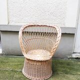 Ancien Fauteuil Corolle en Osier Clair