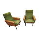 Paire de fauteuils vintage verts et skai marron