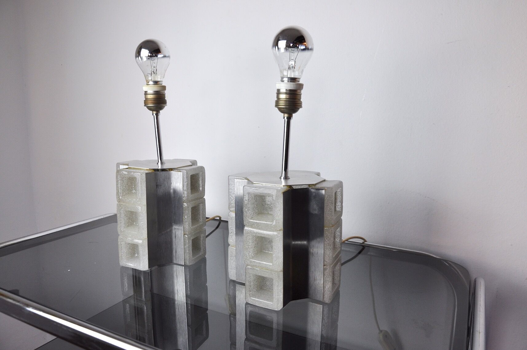 Pair of Poliarte Cubic lamps by Albano Poli, murano glass, Italy, 1960