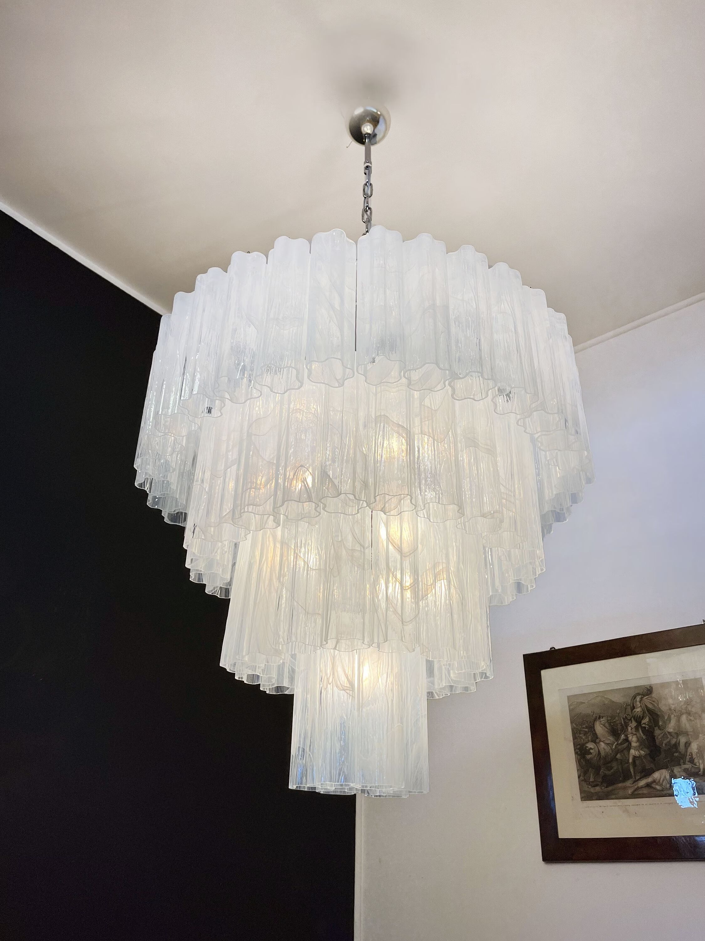 Multi-level chandelier in vintage murano glass - 78 glasses blanc d'albatre