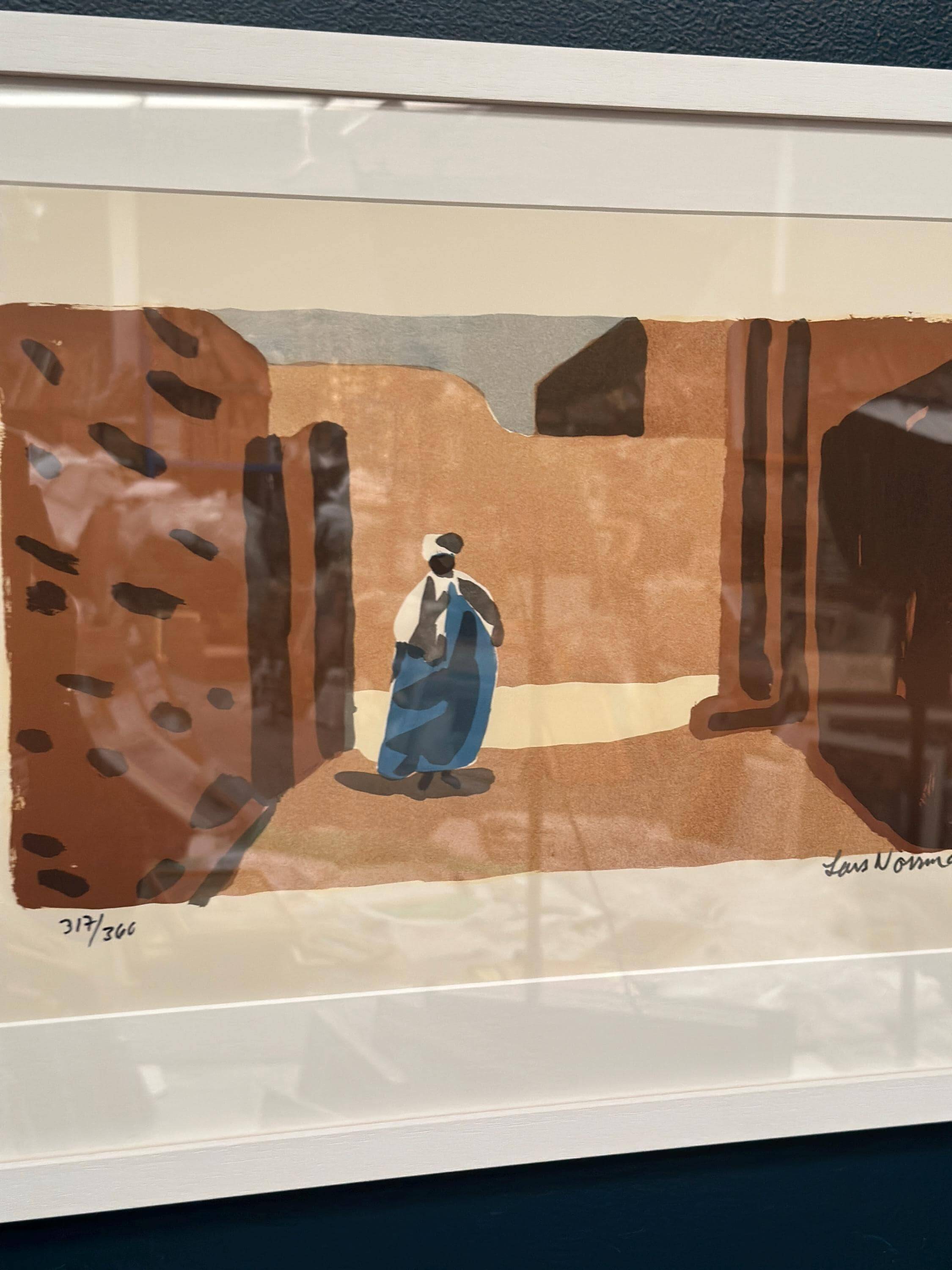 Original Swedish Color Lithograph – “Figure in a Sunlit Desert” by Lars Norrman