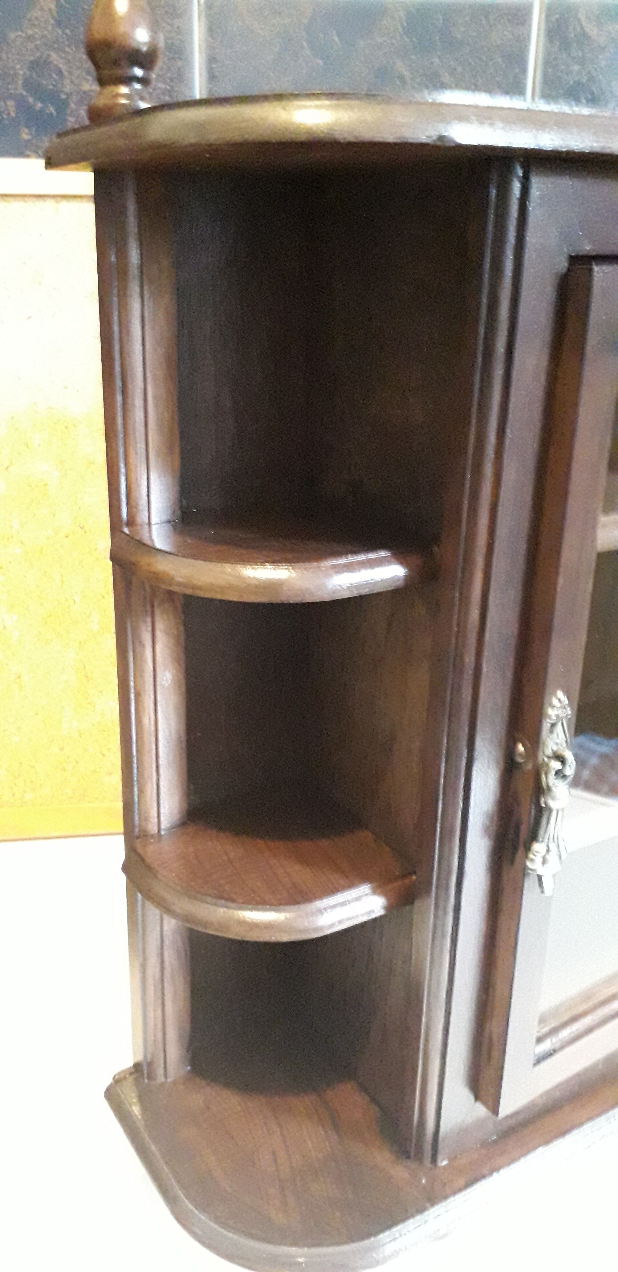 Vintage wooden showcase with 3 shelves, wenge color.