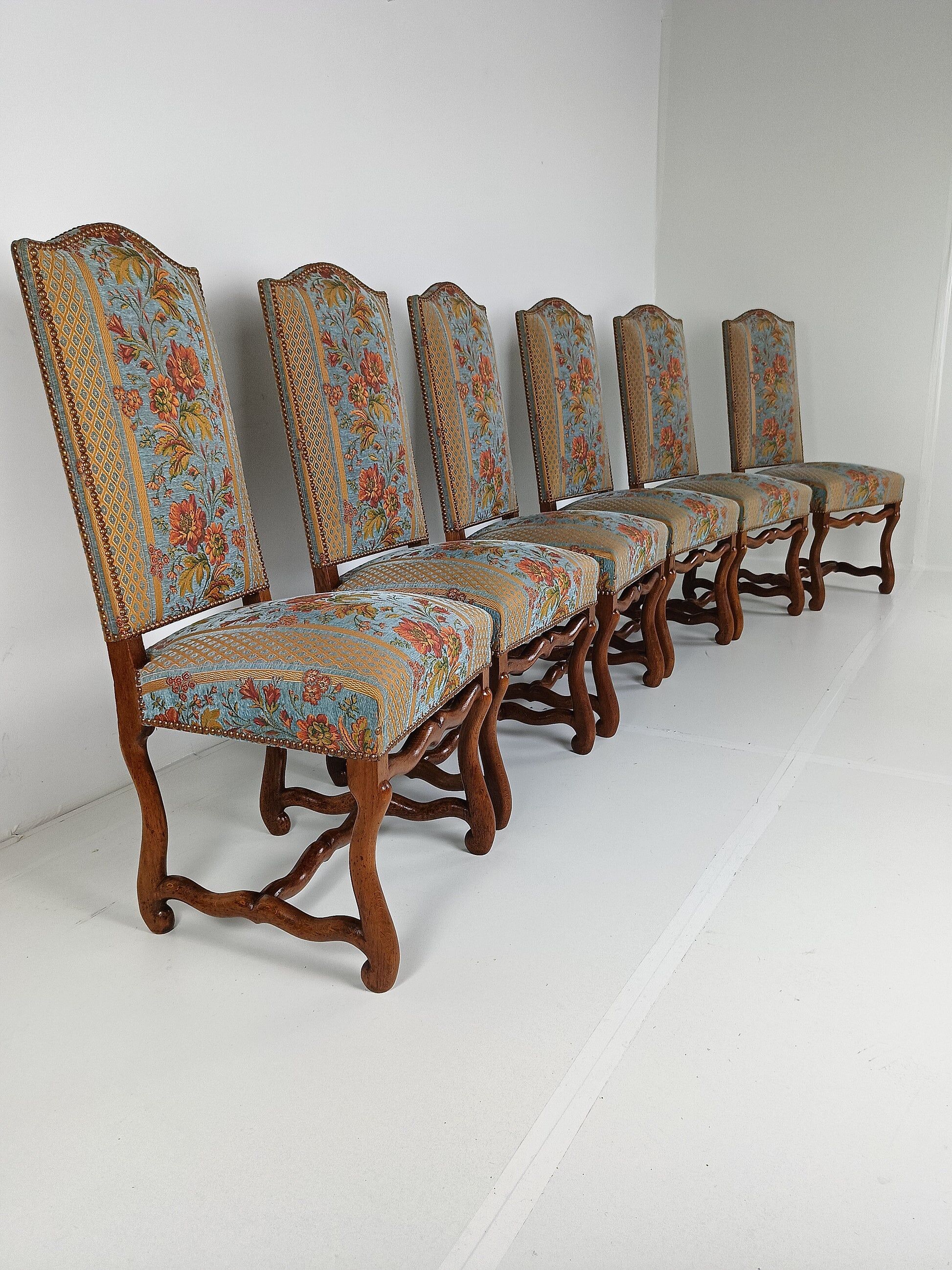 Beech Os De Mouton tapestry chairs (set of 6)