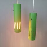 Trombone hanging lamps, refurbished, repainted in beautiful green colours