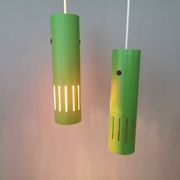 Trombone hanging lamps, refurbished, repainted in beautiful green colours