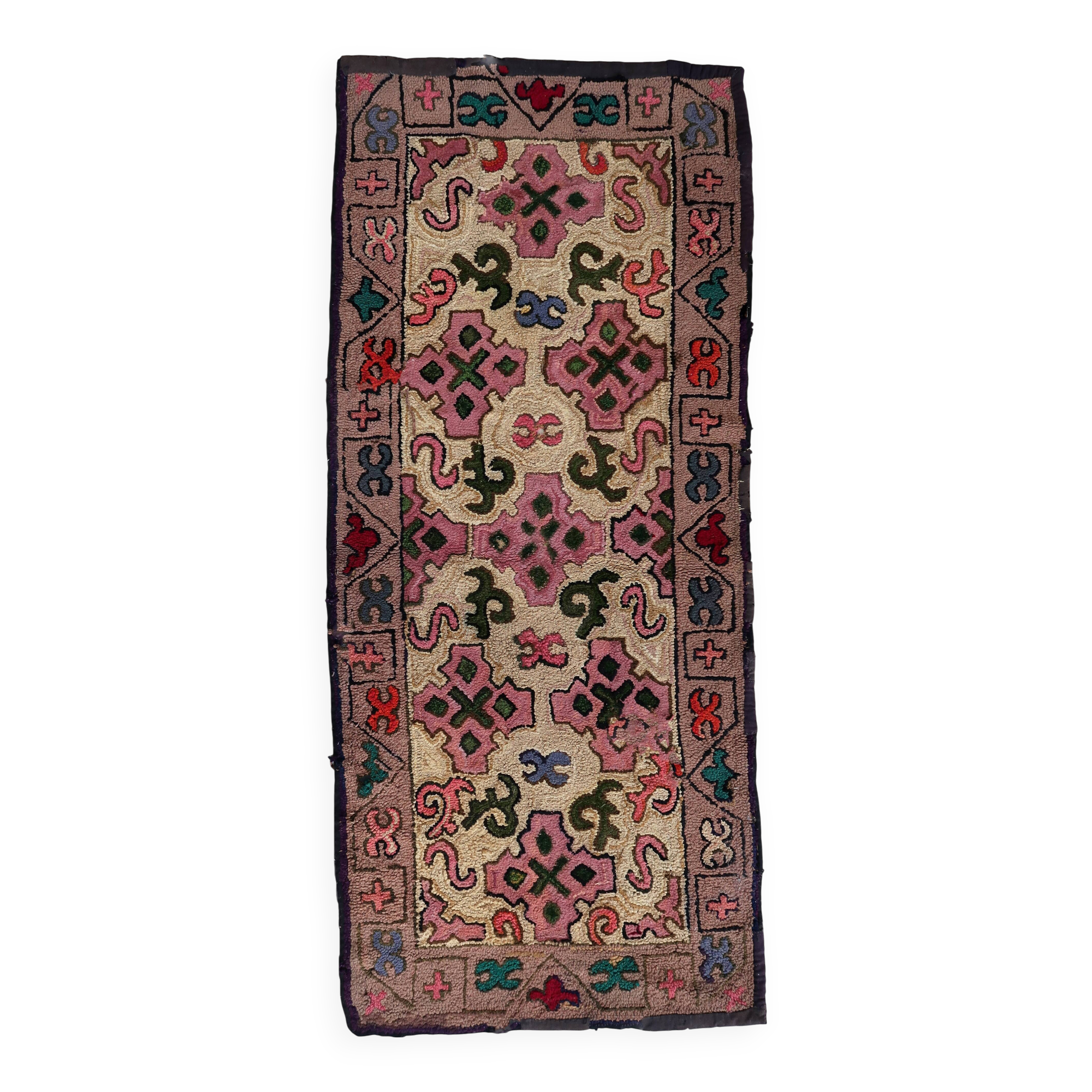 Tapis Hooked antique américain – 76 x 175 cm – Motif floral - 1C981