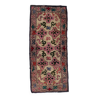 Tapis Hooked antique américain – 76 x 175 cm – Motif floral - 1C981