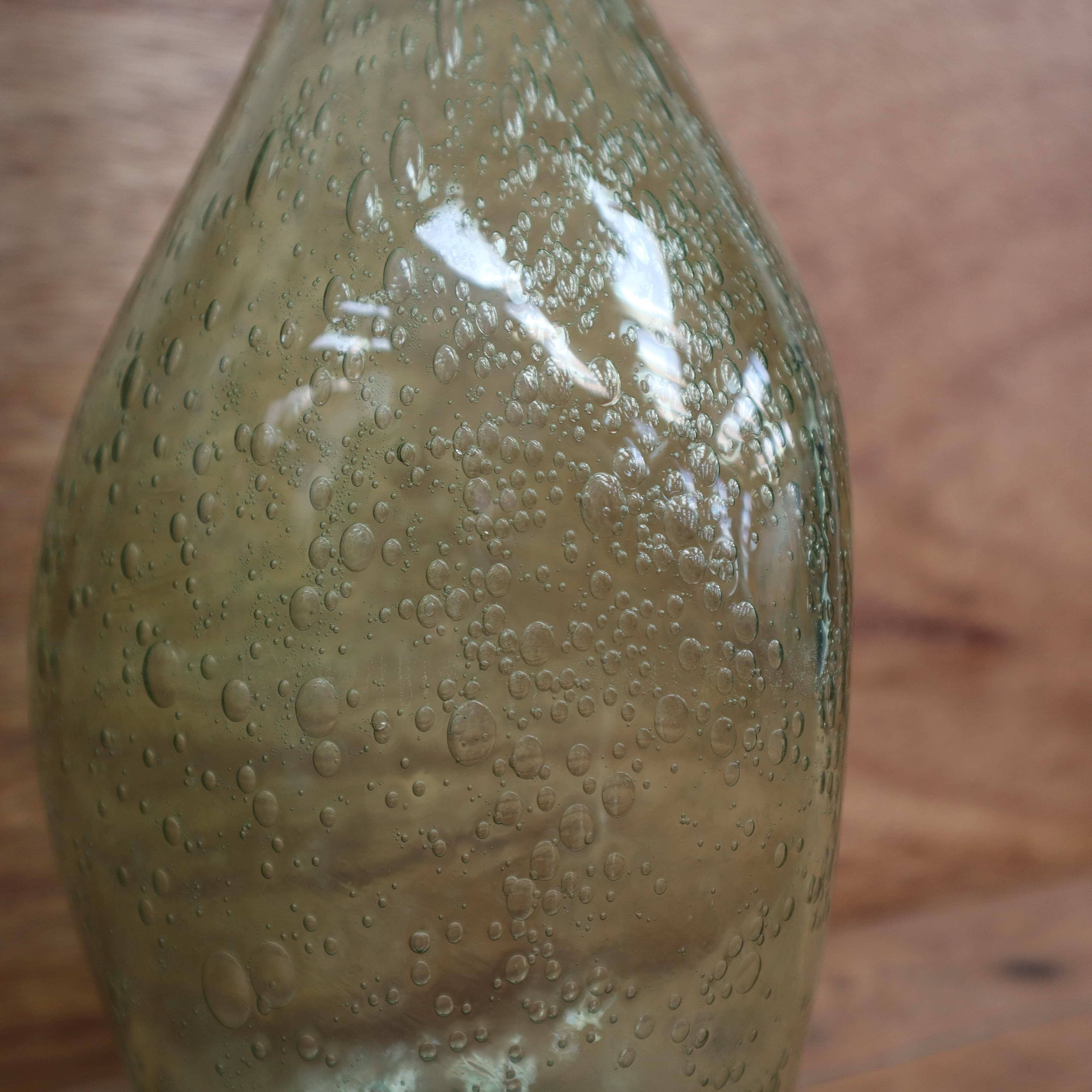 Biot water green colored bubble blown glass bottle
