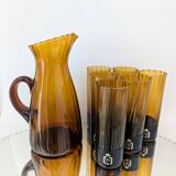 Amber blown glass orangeade set