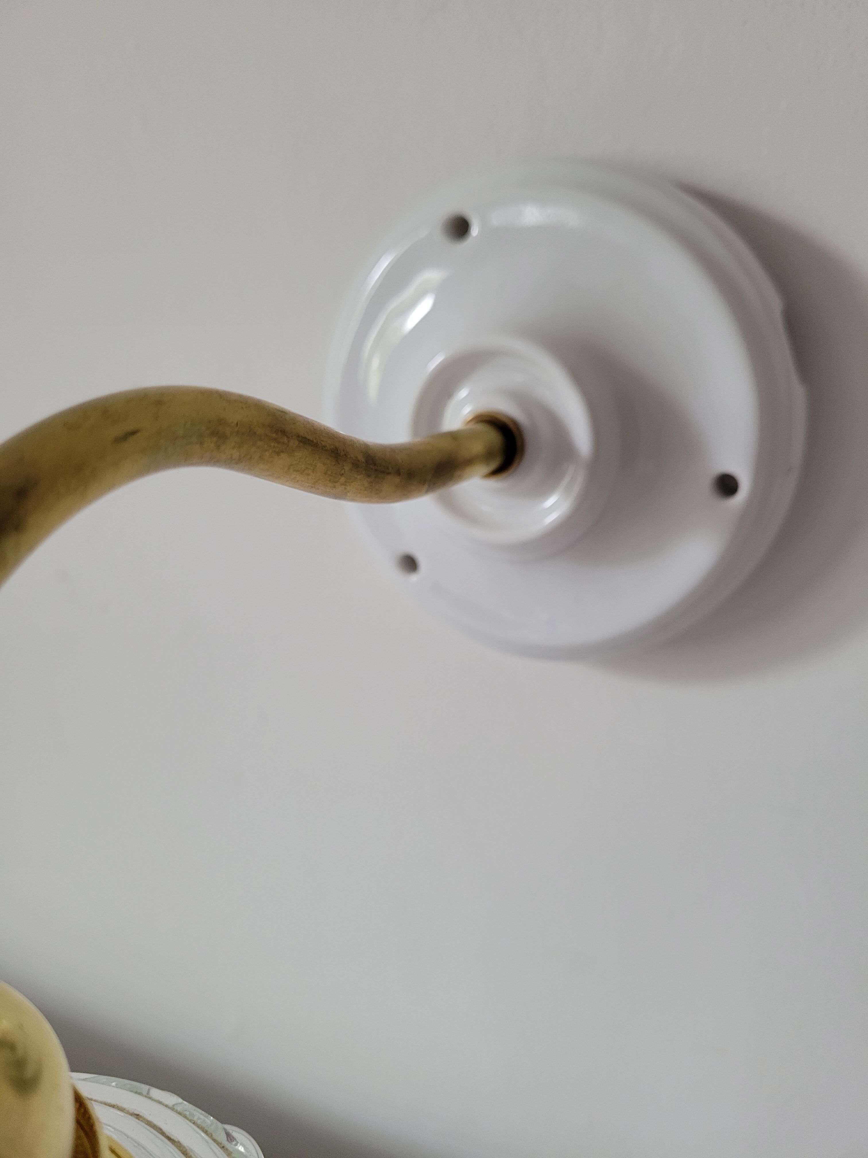 Porcelain, brass and glass wall lamp