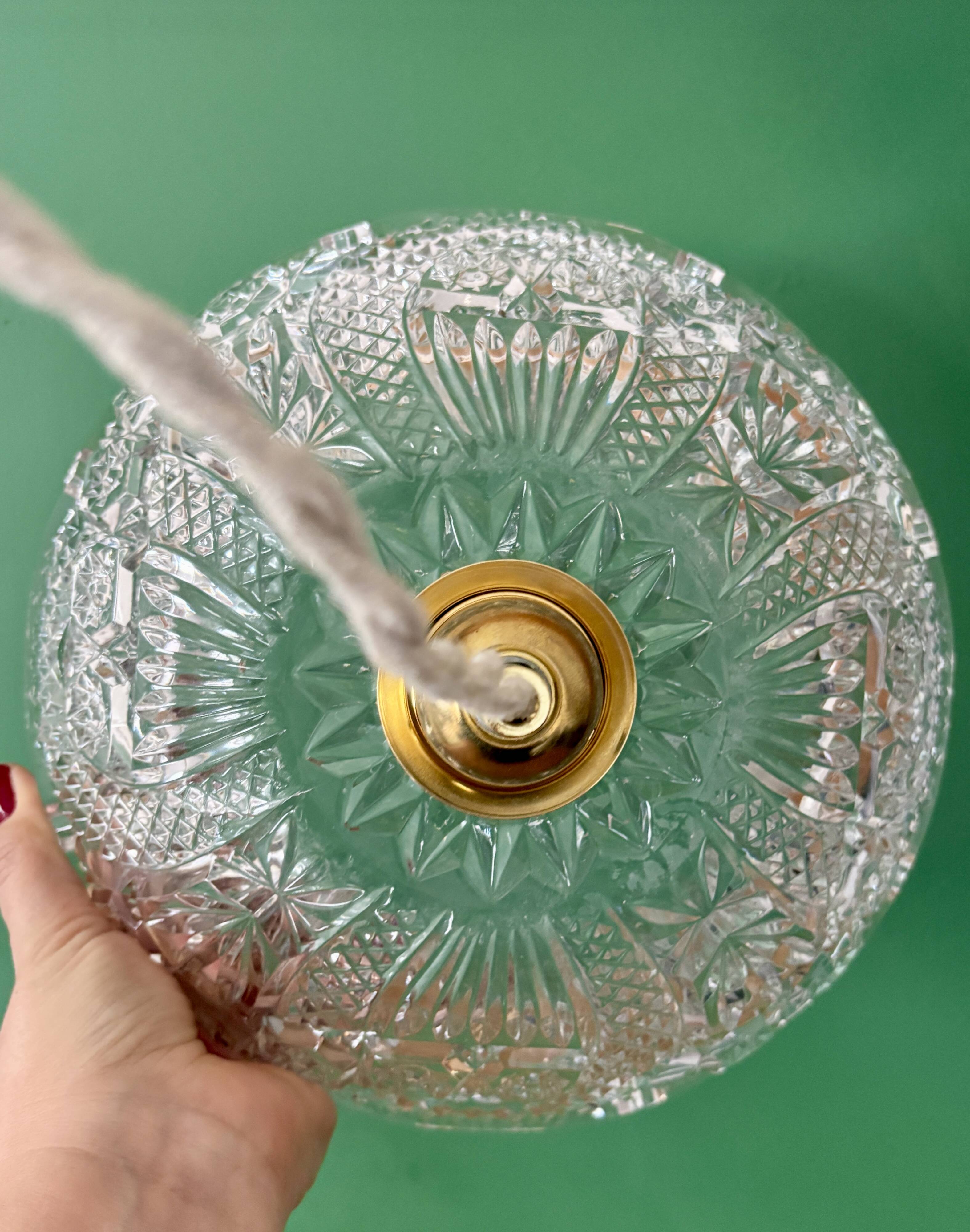 Suspension abat-jour vintage en verre travaillé - collection vaisselle -