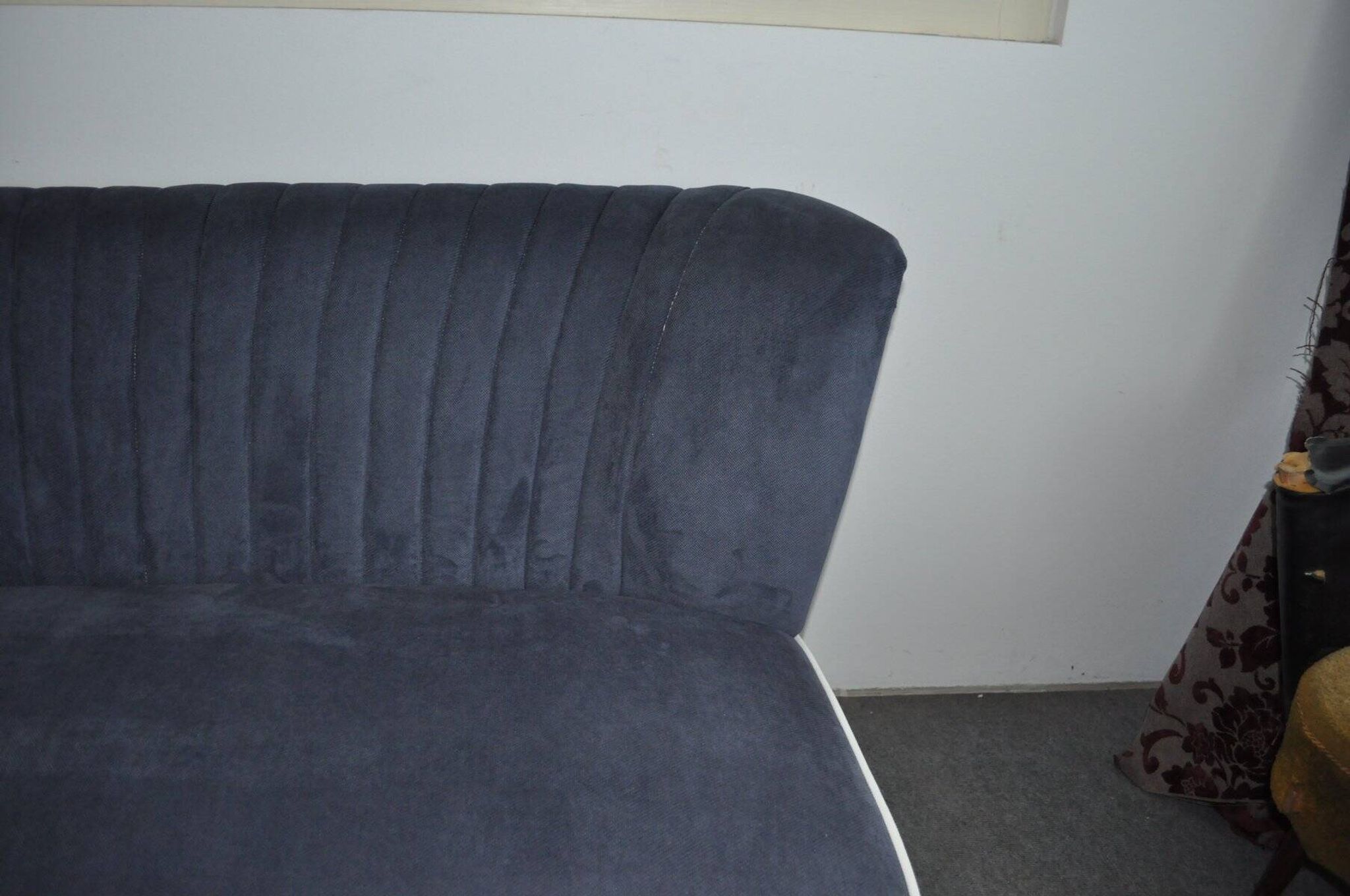 Blue fabric cocktail canapé with beech legs, 1950s style.