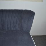 Blue fabric cocktail canapé with beech legs, 1950s style.