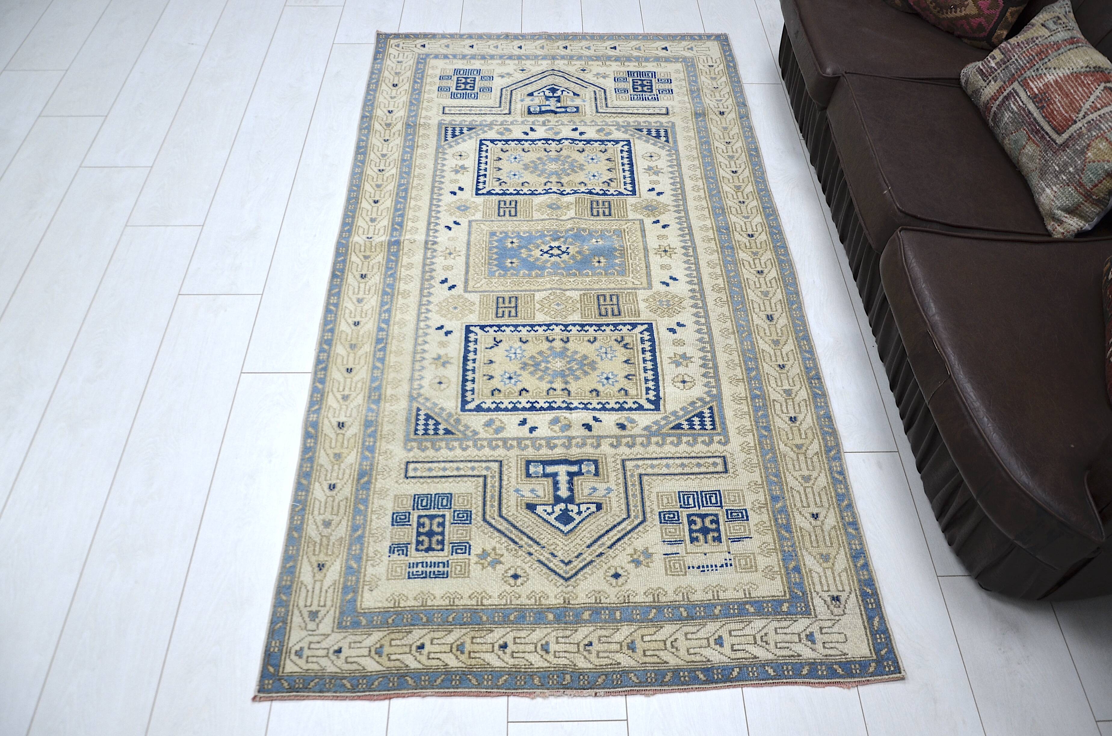 Beige & Blue Turkish Wool Rug sku 2290.