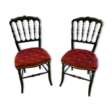 Pair of Napoleon III chairs, raspberry red velvet upholstered seats